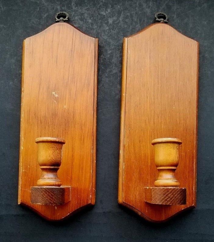 2 Vintage Handmade Hanging Wooden Candle Holders Molded Edge 11 1/2