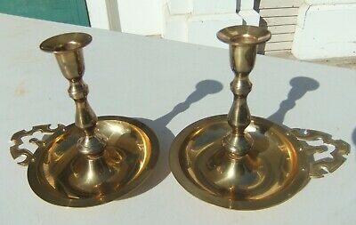 Vntg Pair of Lenox Solid Brass Candlestick Holders w/ Stylized Handles India