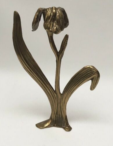 Vintage Art Nouveau Solid Brass Flower/Leaf Candlestick Candle Holder 9 1/2”