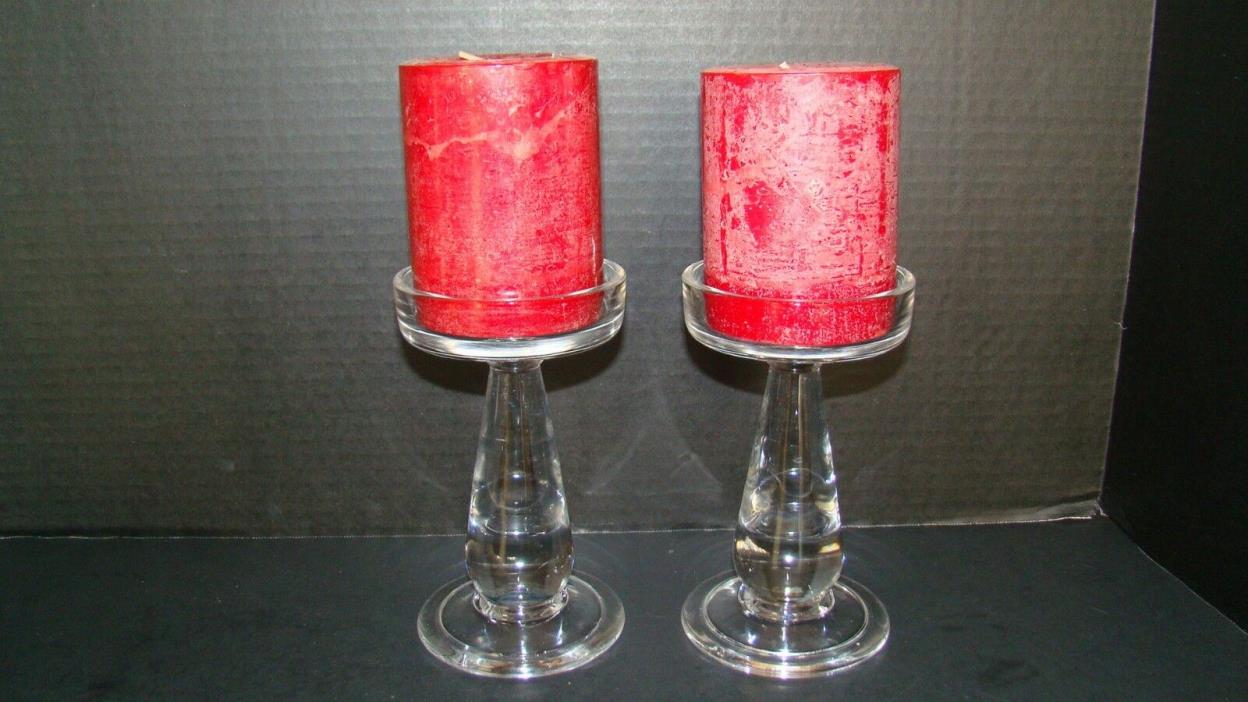 Pair Of Blown Glass Pillar Candle Holders