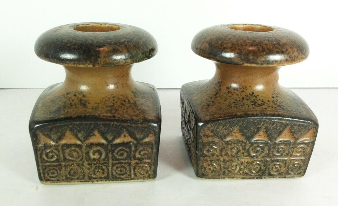 Vintage Candle Holders Pair Ries Japan Mid Century Brown Embossed Ceramic