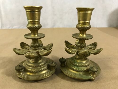vintage brass candle holders Set Of 2 4 1/2” E25
