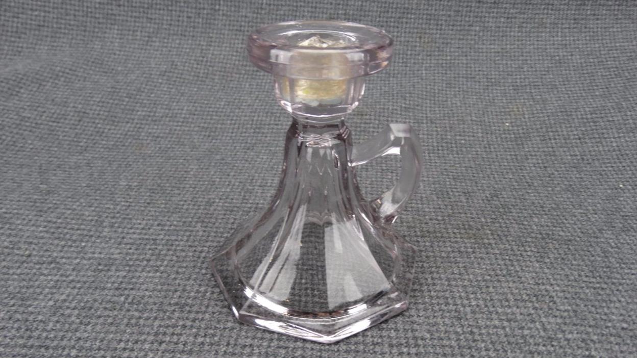 Sun Purpled Glass Candle Holder with Finger Handle Octagon Shape  4-1/4