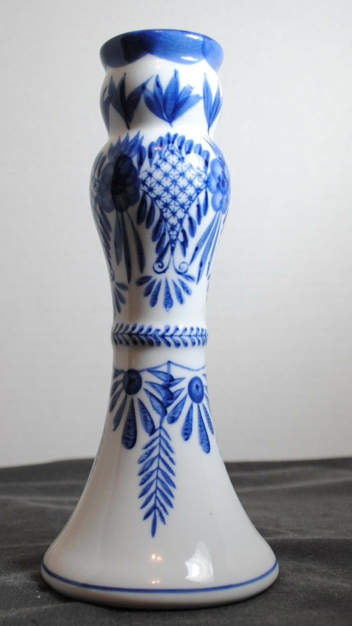 Cobalt Blue and White Porcelain Candlestick Candle Holder