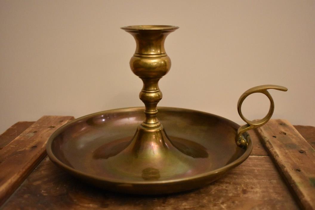 Vintage Brass Candlestick Holder with Wax Drip Tray