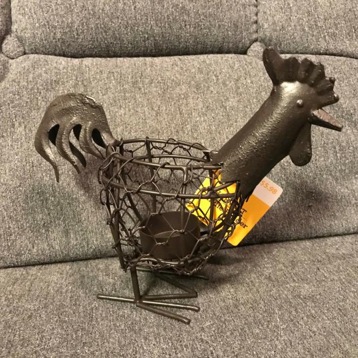 Standing Metal Rooster Candle Holder Wire Cage NWT