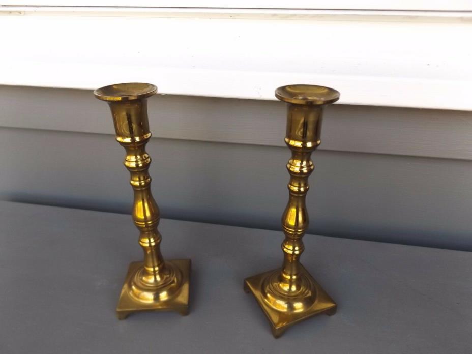 Vintage Pair Valsan Brass Taper Candlestick Holders Made in Portugal