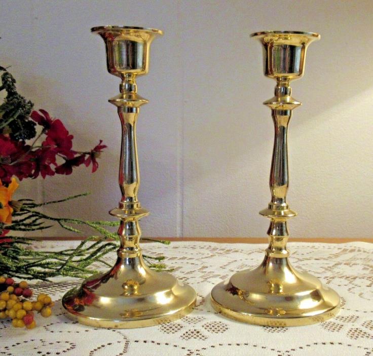 Pair Vintage Mid-Century CAWA Denmark Solid Brass Candlesticks - Near Perfect