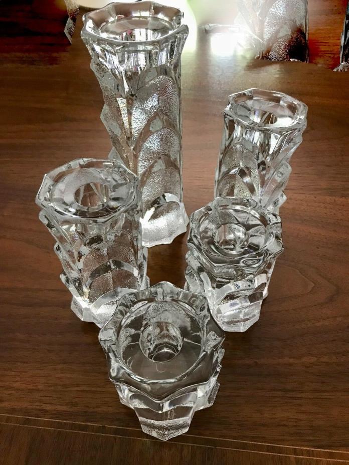 CANDLE HOLDERs, PRESSED/MOLDED GLASS, DANISH  Set of 5