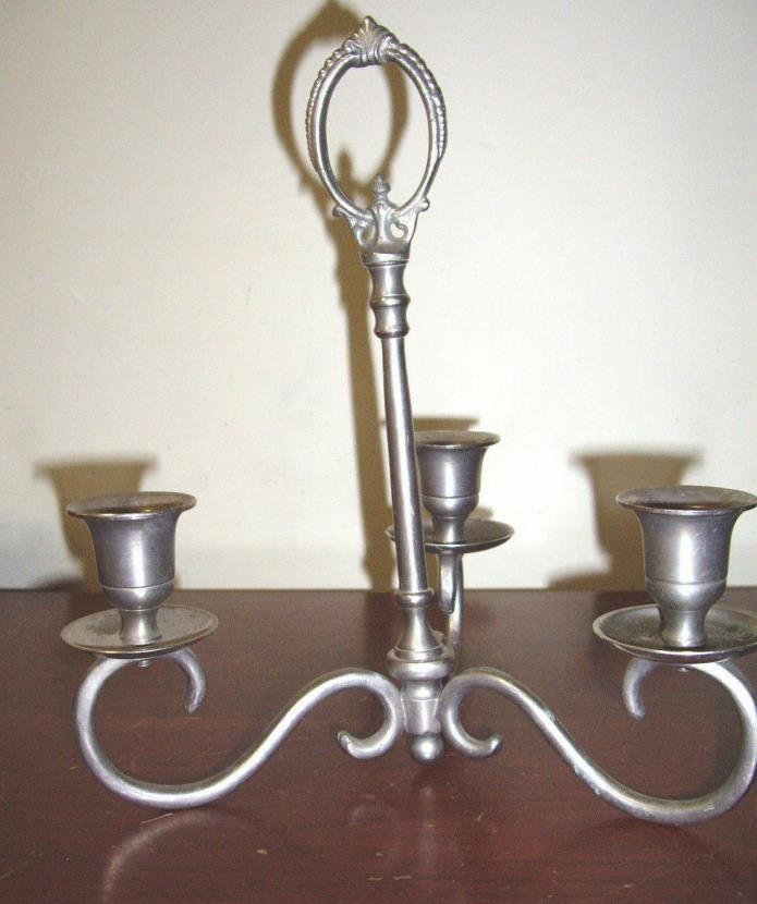 Pewter Look 3 Candle Low Candelabra