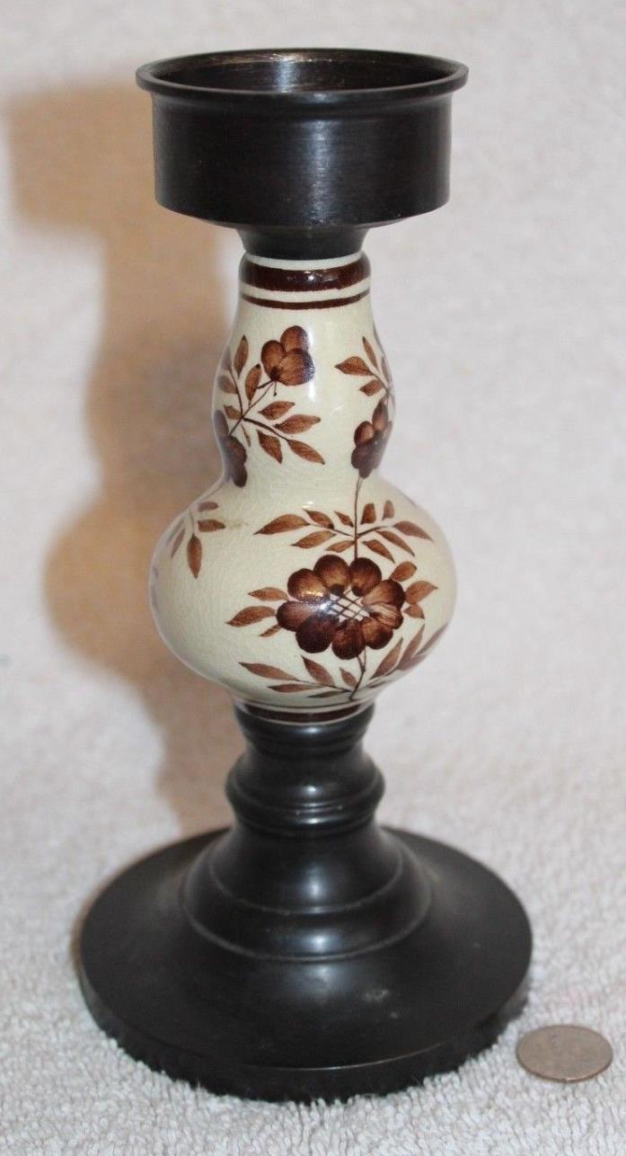 Vintage Metal and ceramic hand painted brown candle holder