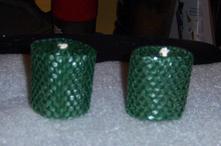 Pair of green colored beeswax candles 2” high 1 1/2” round