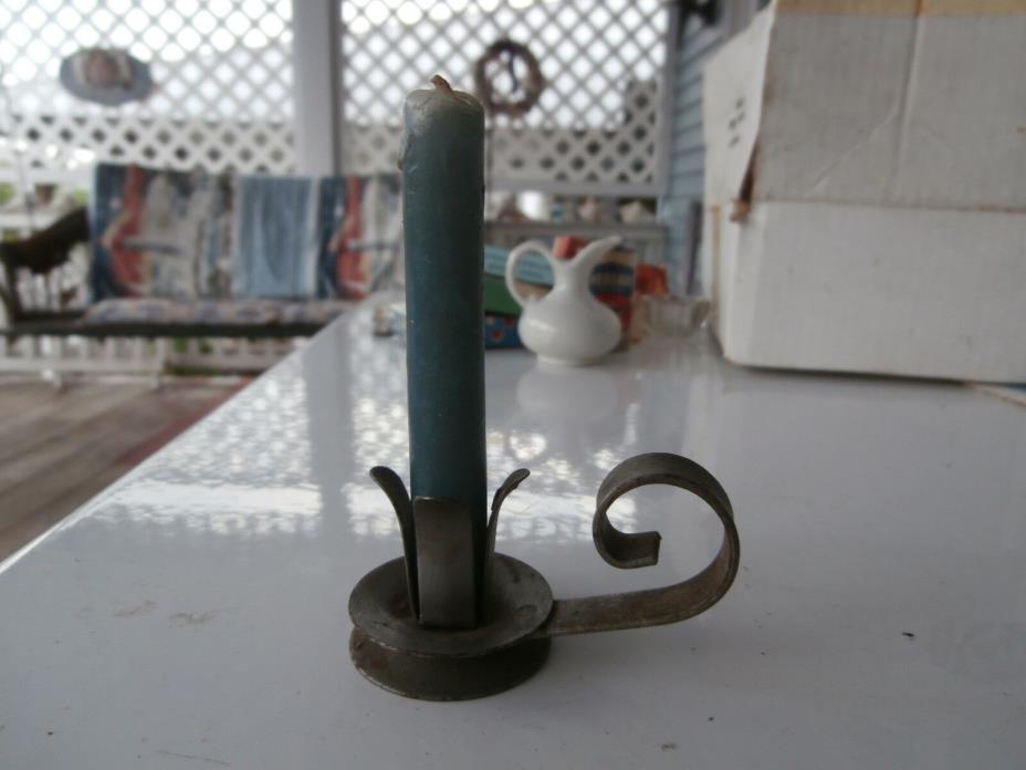 miniature candle and holder pewter holder and blue candle