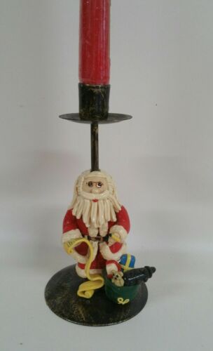 Santa Claus  Candlestick holder   metal & clay  Christmas design  decor