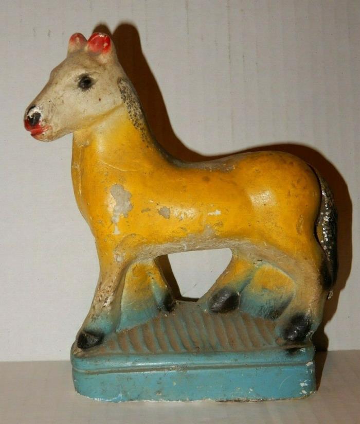 Vintage Yellow Carnival Chalkware Horse Pony Statue