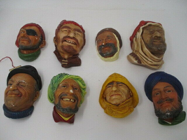 Lot of 8 Character Heads Bosson Legend Products England Chalkware Wall Figures