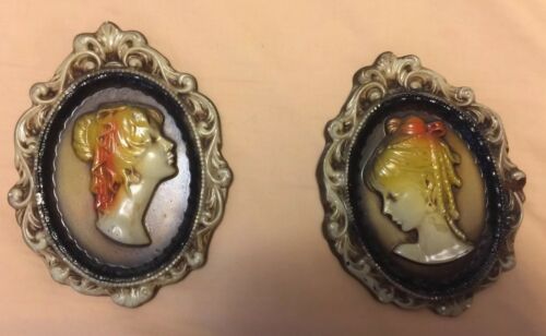 Vintage Chalkware Victorian Oval-Little*Girls-Cameo Wall Plaques Decoration-rare