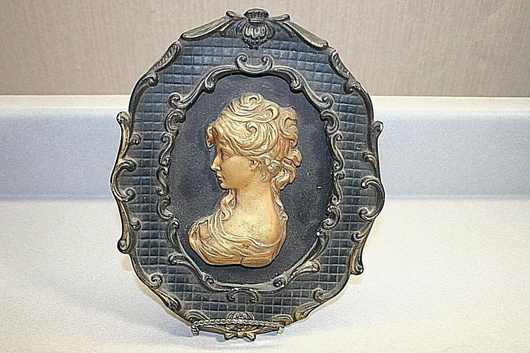 Large~Vintage Chalkware Plaster Ware Cameo Portrait Wall Plaque Marie Antionette