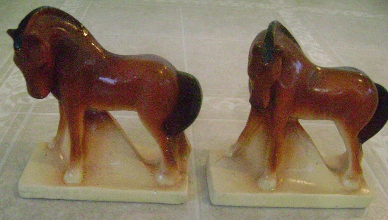 Vintage Chalkware Horses Ponies Western Statues Bookend Set