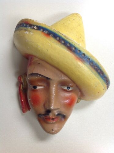 Vintage Antique ~ Mexican Man with Sombrero String Holder / Chalkware