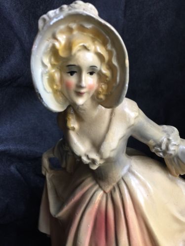 VINTAGE HEAVY CHALK WARE BEAUTIFUL FRENCH FEMALE IN GOWN CHIPPY