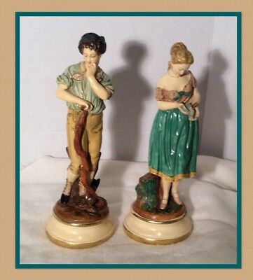 Borghese Vintage Pair of 2 Chalkware Figurines Italy Victorian Man Woman