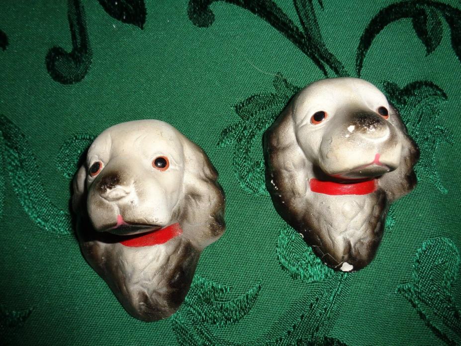 Vintage Set Of 2 Black And White Cocker Spaniels Chalkware Heads