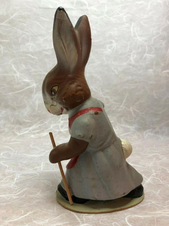 Vintage Antique Painted Chalkware? Easter Bunny Rabbit Figurine Red Apron