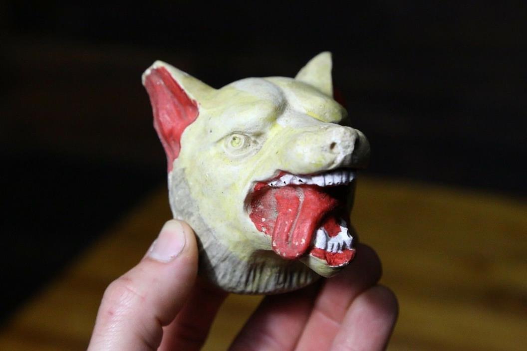Vintage Chalkware Wolf Head Bust Rat Rod Ornament Mascot Car Truck Accessory Old