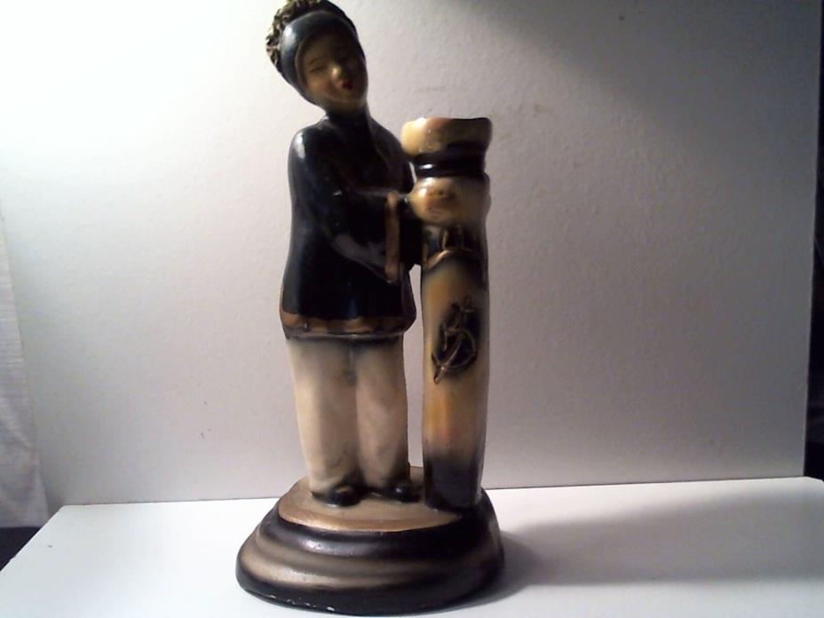 Vintage Oriental Woman Candlestick Figurine - Chalkware