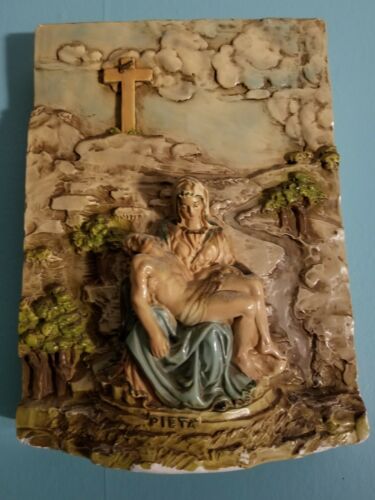 Vintage Chalkware Plaster Religious Wall Hanging Pieta Jesus Mary