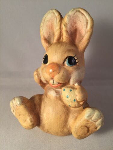 Vintage Bunny Rabbit Easter Chalkware Egg