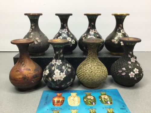RARE VINTAGE CHINESE CLOISONNÉ WITH 8 VASES TO SHOW THE 8 STAGE PROCESS