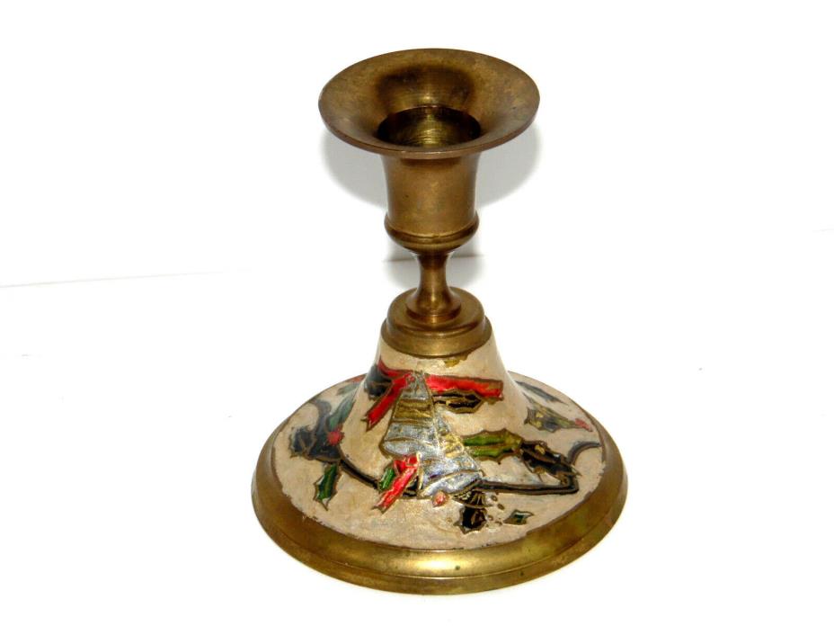 Vintage Asian Enamel Brass Cloissone Candle Holder India 4.25
