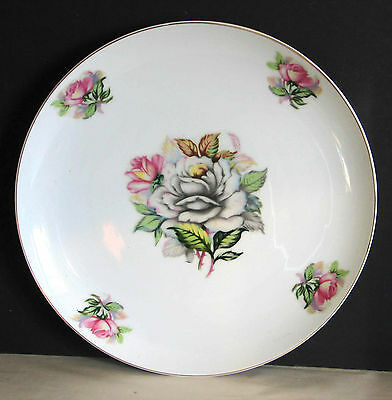 Roses on Vintage White Porcelain Plate Tray 10.5
