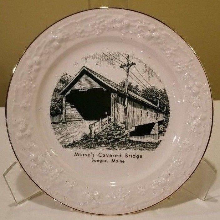 Vtg Morse's Covered Bridge Bangor Maine ME Homer Laughlin Eggshell Theme Plate