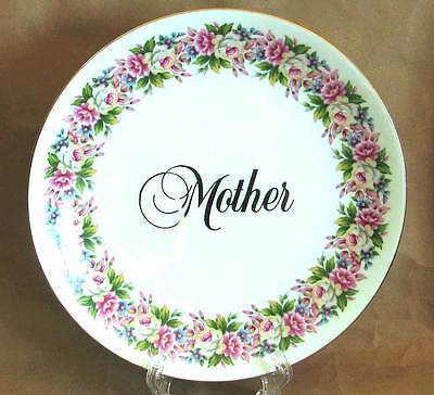 Mother's Day Porcelain Plate w Floral Border Gold Script MOTHER 8.5