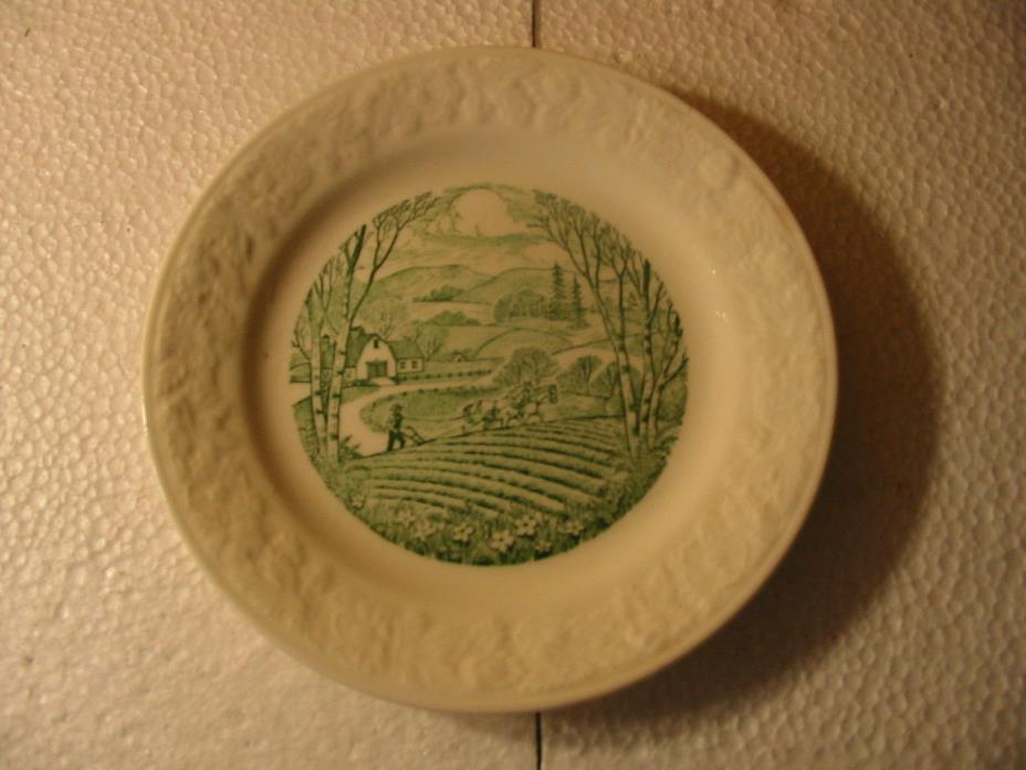 HOMER LAUGHLIN PASTORAL HORSE DRAWN PLOW SERVING PLATE APPROX 6 3/4''