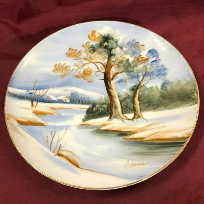 Hand Painted Winter Scene by Hase  Saxony Decorator Plate~ 8 1/4