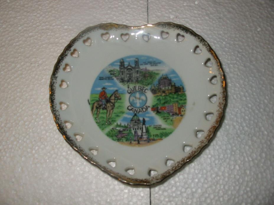 QUEBEC CANADA HEART SHAPED HAND DECORATED COLLECTOR PLATE APPROX 6''