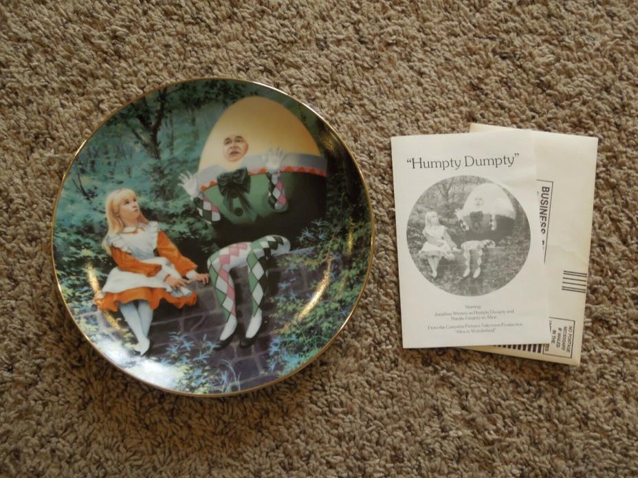 Vintage 1987 Alice in Wonderland Humpty Dumpty Porcelain Decorative Plate