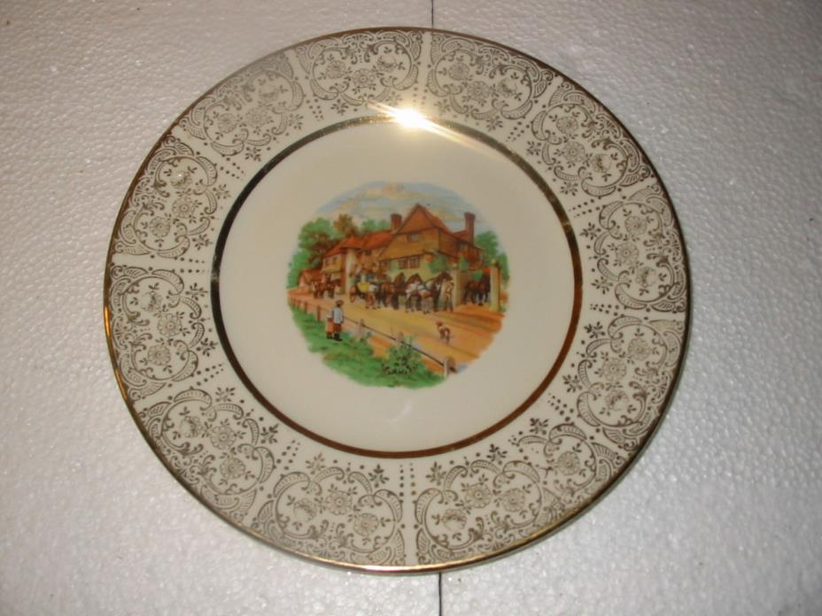 HORSE DRAWN CARRIAGE  COLLECTOR PLATE APPROX 10'' GOLD TRIM