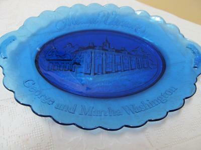 Vintage Mount Vernon George & Martha Washington Cobalt Blue Glass Oval Plate