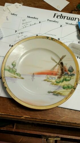 Vintage decorative sandwich plate windmill ocean bay made in Japan
