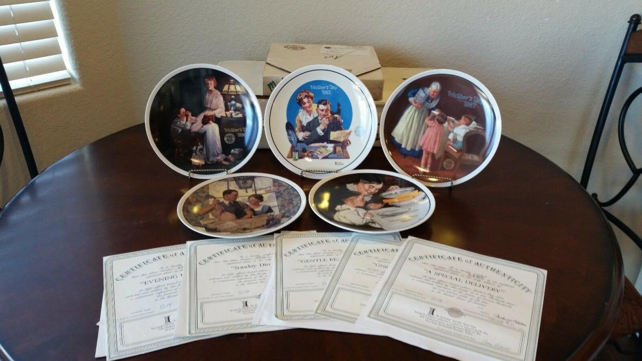 Set Of 5 Mothers Day Bradford Exchange Norman Rockwell Plates  COA  Knowles