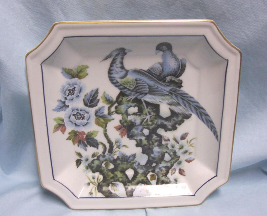 Andrea by Sadek Square Plate Blue Asian Pheasants Gold Trim #9153 Made in Japan