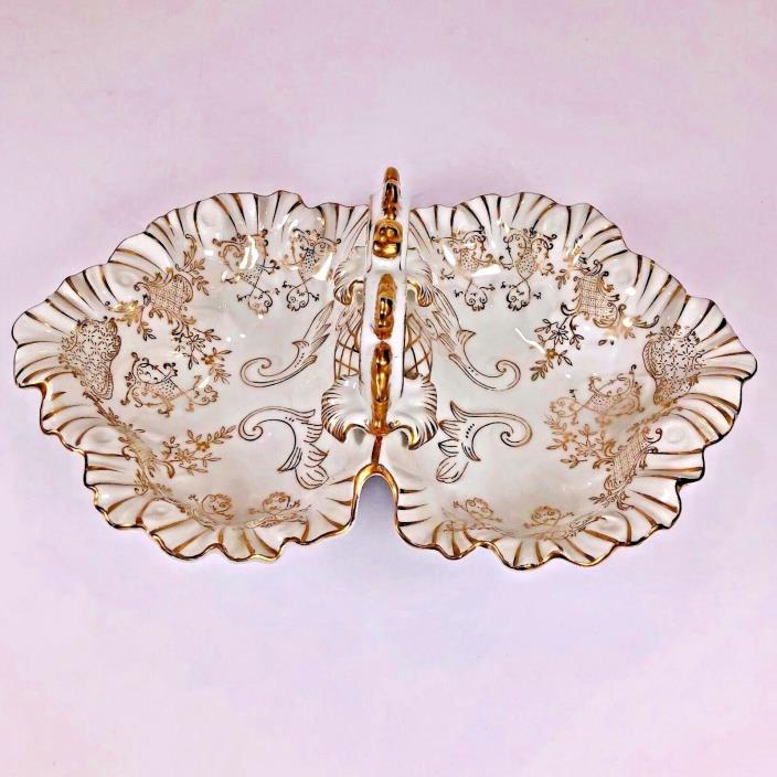 Porcelain Andrea by Sadek Candy Dish Serving Dish Horderve Platter White & Gold