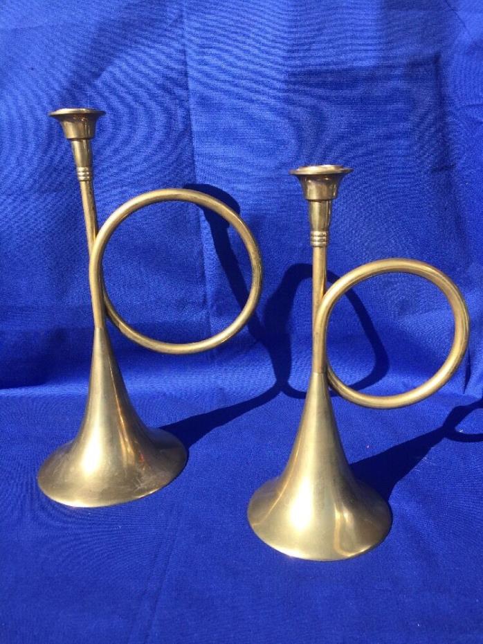 Andrea by Sadek SOLID BRASS Christmas Bugle Candle Holders Candelabra SET of 2