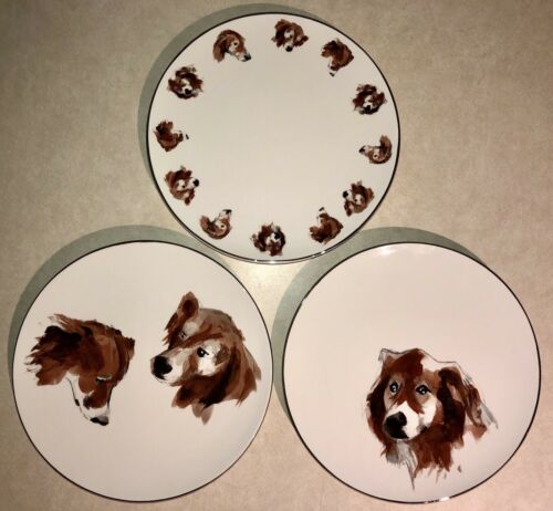 3 Isaac MIZRAHI LIVE Plate Beautiful Retriever Dog Platinum Trim 8.5