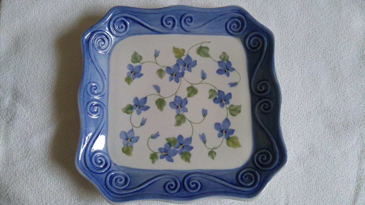 Andrea by Sadek Scalloped Blue Floral Square Plate Nice!